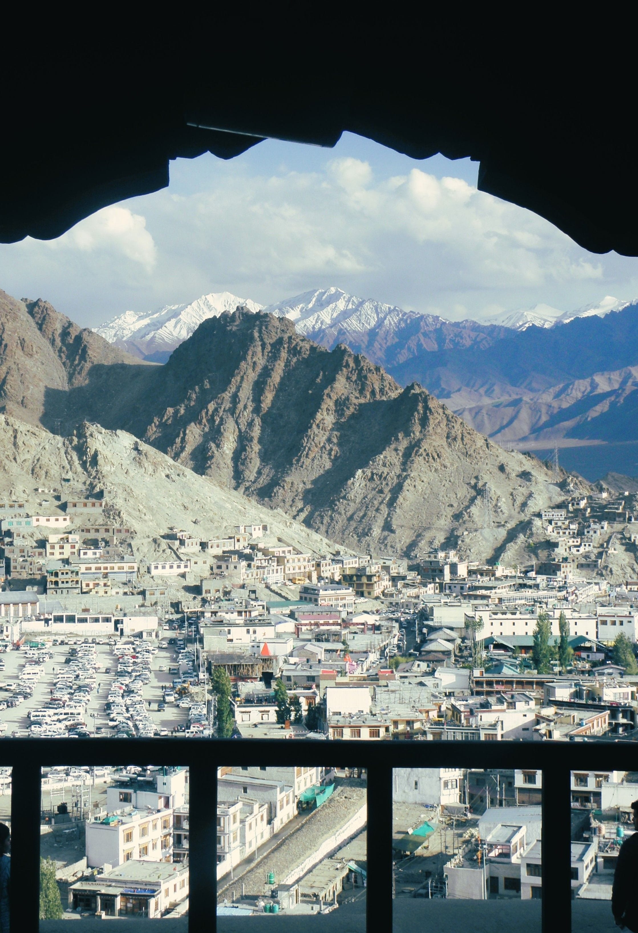Leh town and the mountains above it